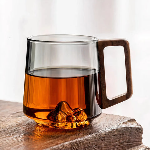 Guanshan Mountain Glass Coffee Mug with Wooden Handle