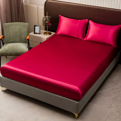 Luxury Wine Red Satin Bedding & Bed Sheet Set