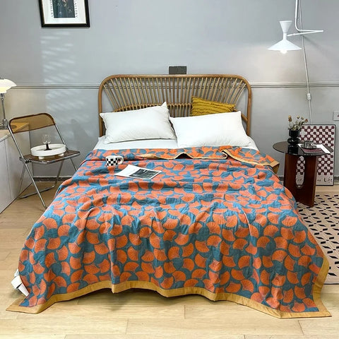 Organic Cotton Quilt - Reversible Ginkgo Leaf Pattern