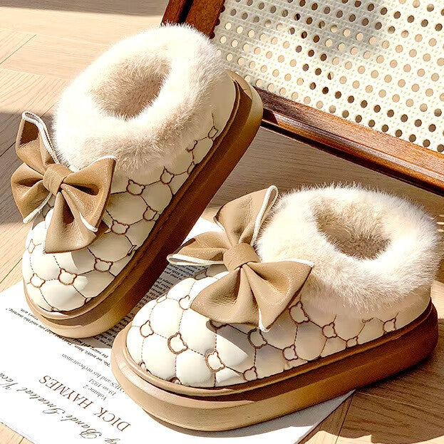 SNOWBOW FURRY DEEP-HEEL SLIPPERS