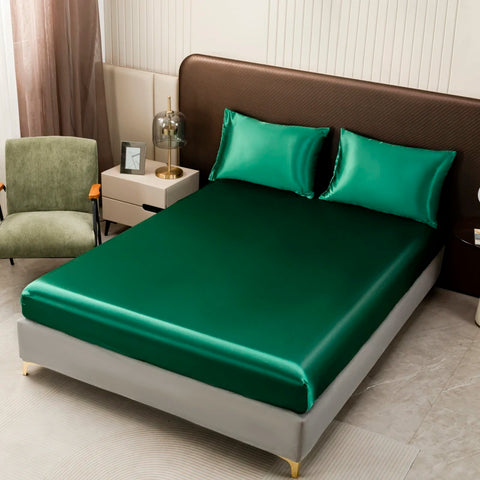 Luxury Emerald Green Satin Bedding & Bed Sheet Set