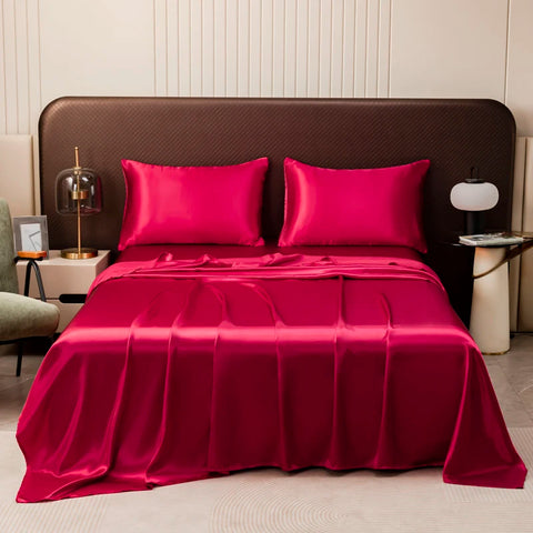 Luxury Wine Red Satin Bedding & Bed Sheet Set