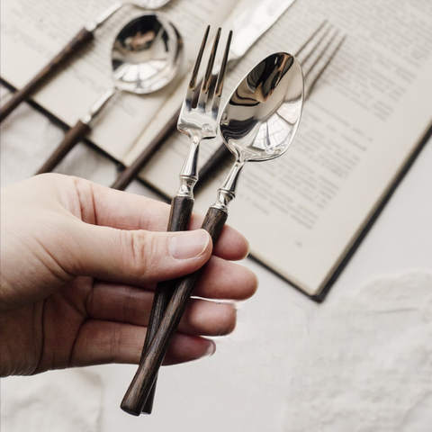 Vintage Walnut Cutlery Set