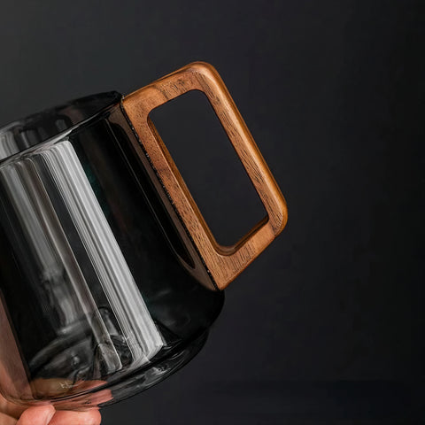 Guanshan mountain glass coffee mug with wooden handle