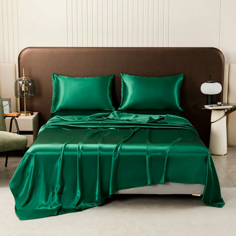 Luxury Emerald Green Satin Bedding & Bed Sheet Set