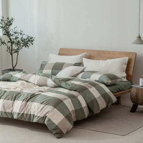 Cotton Check Duvet Cover Dorm Bedding Set