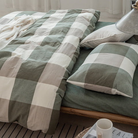 Cotton Check Duvet Cover Dorm Bedding Set