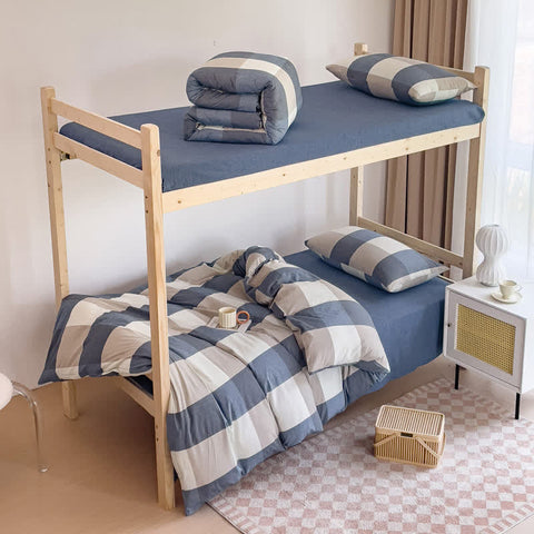 Cotton Check Duvet Cover Dorm Bedding Set