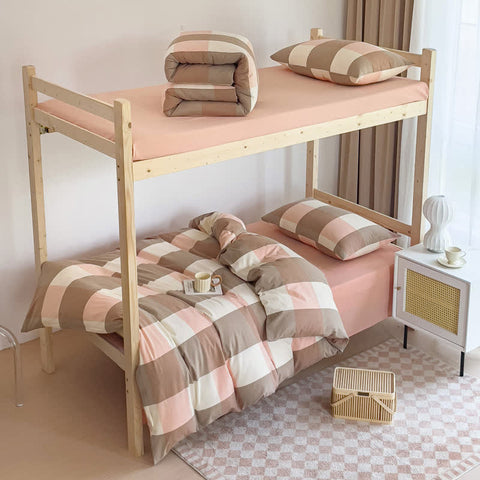Cotton Check Duvet Cover Dorm Bedding Set