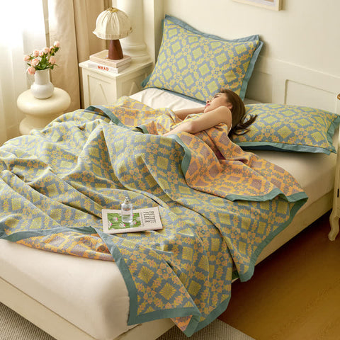 Yellow Abstract Pattern Cotton Jacquard Quilt 3