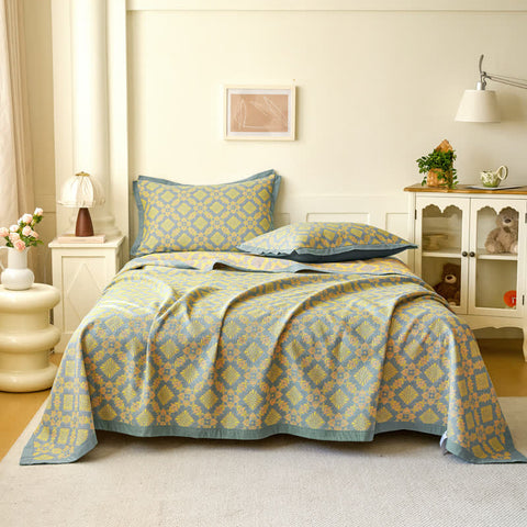 Yellow Abstract Pattern Cotton Jacquard Quilt 5