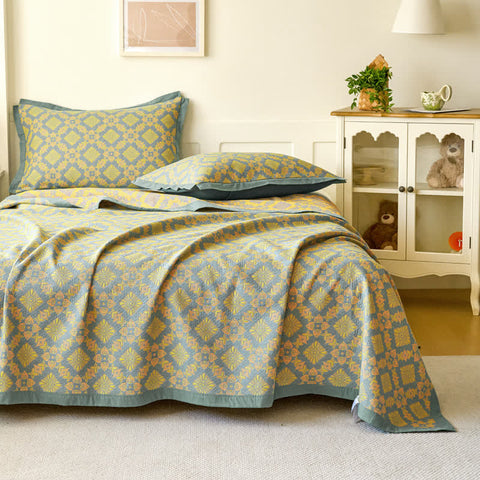Yellow Abstract Pattern Cotton Jacquard Quilt 6
