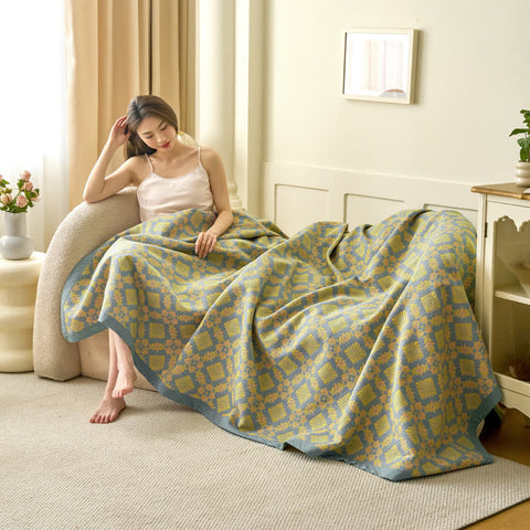Yellow Abstract Pattern Cotton Jacquard Quilt 7