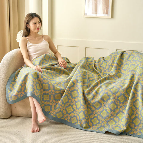 Yellow Abstract Pattern Cotton Jacquard Quilt 8