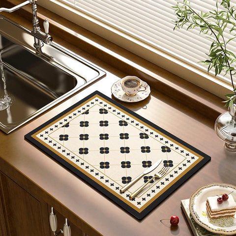 Dish Drying Mat - Vintage Tile Pattern