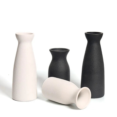 Matte Minimalist Ceramic Black & White Vase Set
