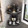 Matte black adhesive shower shelf wall-mounted in modern bathroom

