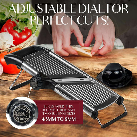 Mandoline slicer with adjustable dial for 4.5mm to 9mm slicing