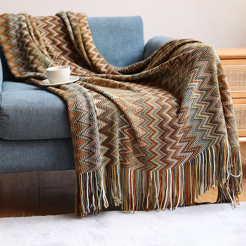 Boho Chevron Knit Throw Blanket | Autumn Décor