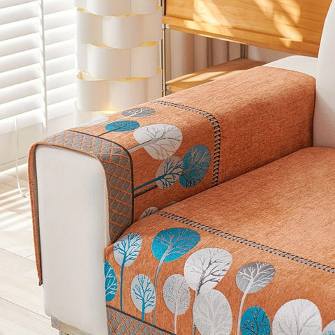 Fall Tree Chenille Couch Cover – Non-Slip, Pet-Friendly & Washable