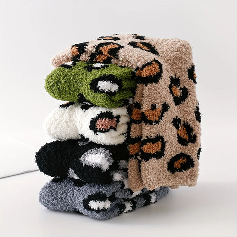 Leopard Fuzzy Plush Socks Women