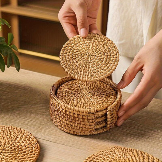 HANDWOVEN RATTAN COASTER SET