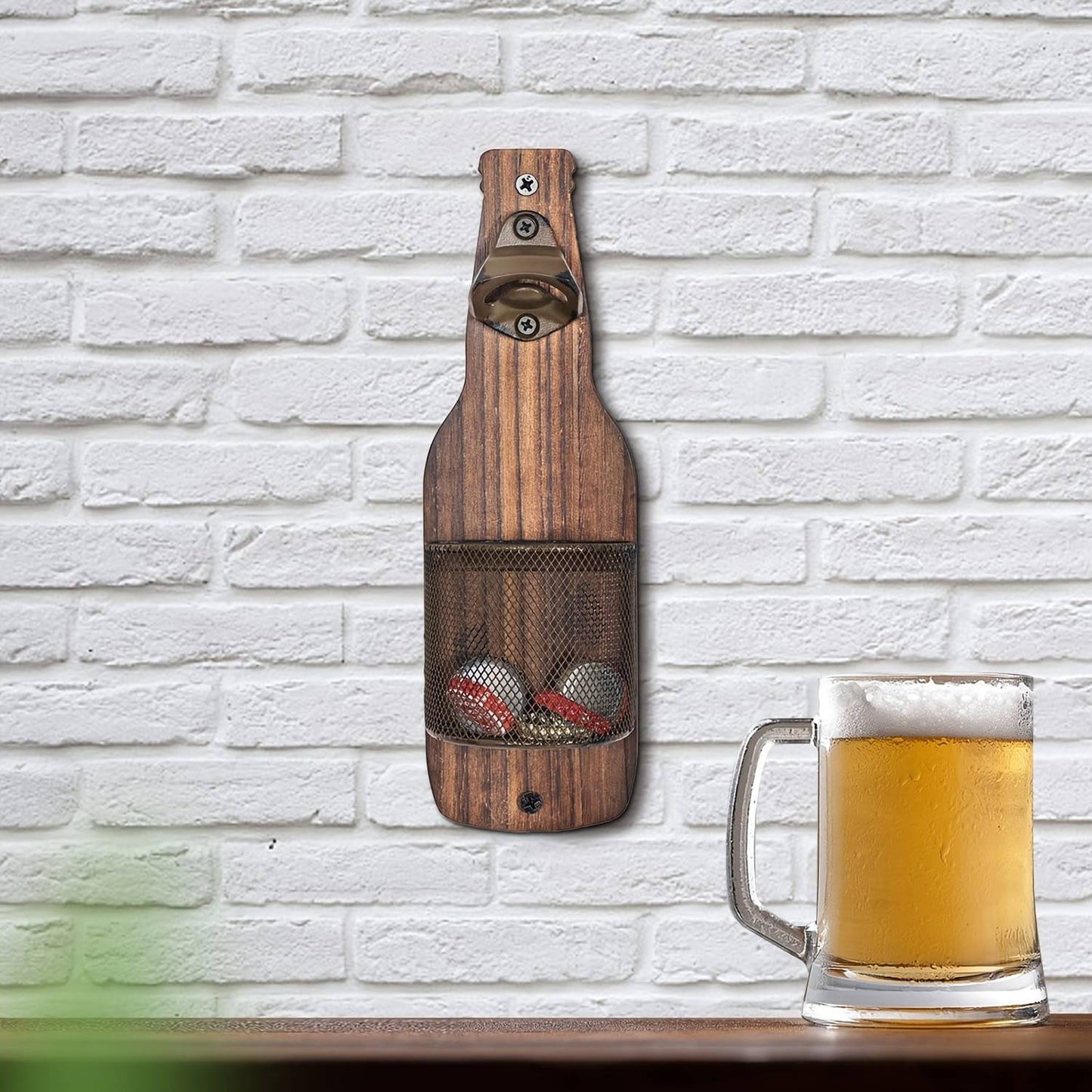 VIKTOR WOODEN BOTTLE OPENER WITH CAP COLLECTOR