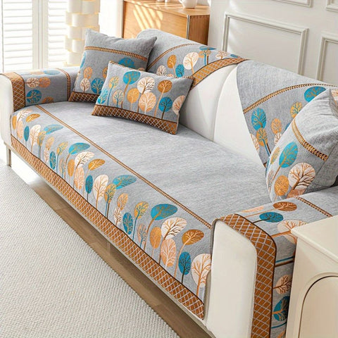 Fall Tree Chenille Couch Cover – Non-Slip, Pet-Friendly & Washable