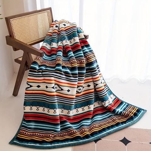 Boho Cozy Reversible Coral Fleece Throw Blanket