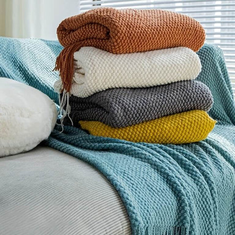 Knitted Throw Blanket Tassels Soft