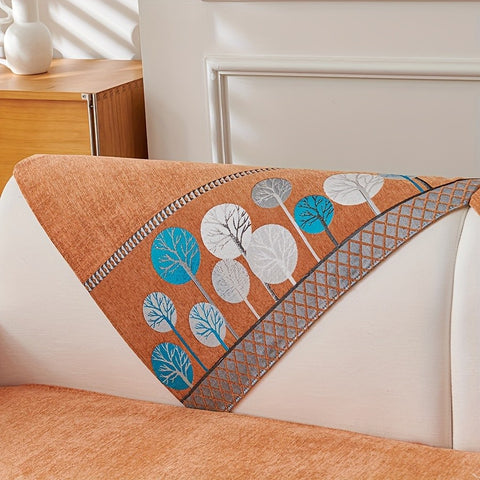 Fall Tree Chenille Couch Cover – Non-Slip, Pet-Friendly & Washable