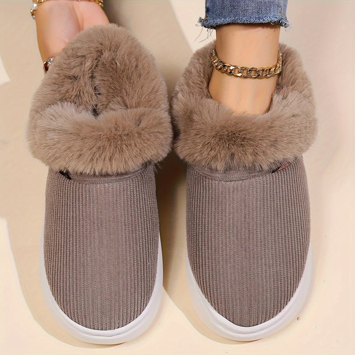 CORDURA FURRY DEEP-HEEL SLIPPERS