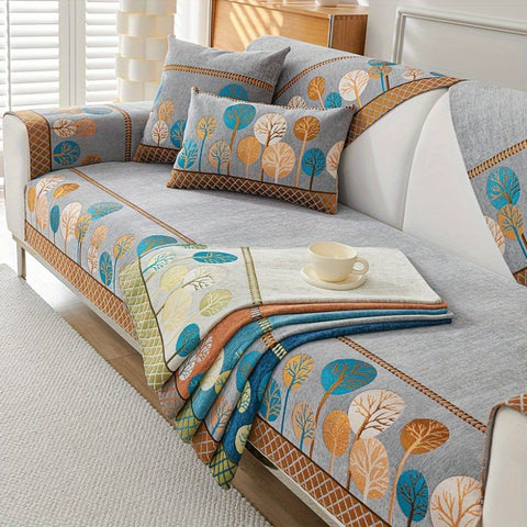 Fall Tree Chenille Couch Cover – Non-Slip, Pet-Friendly & Washable