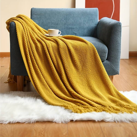 Knitted Throw Blanket Tassels Soft