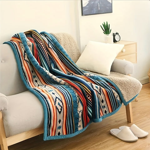 Boho Cozy Reversible Coral Fleece Throw Blanket