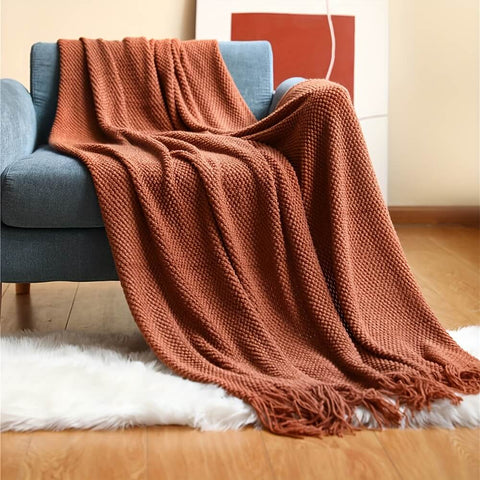 Knitted Throw Blanket Tassels Soft