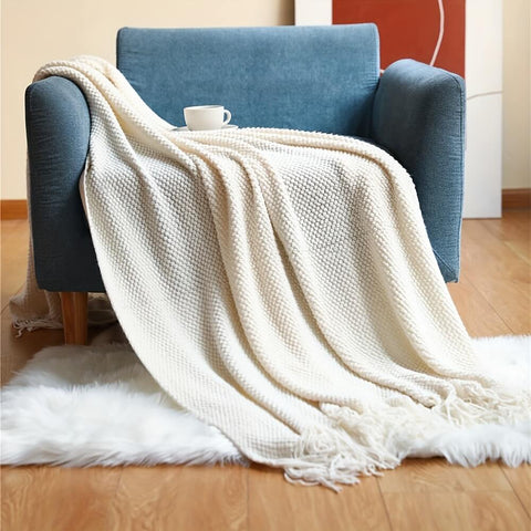 Knitted Throw Blanket Tassels Soft