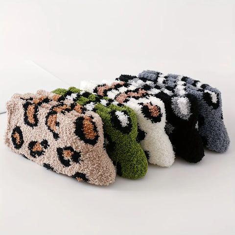 Leopard Fuzzy Plush Socks Women