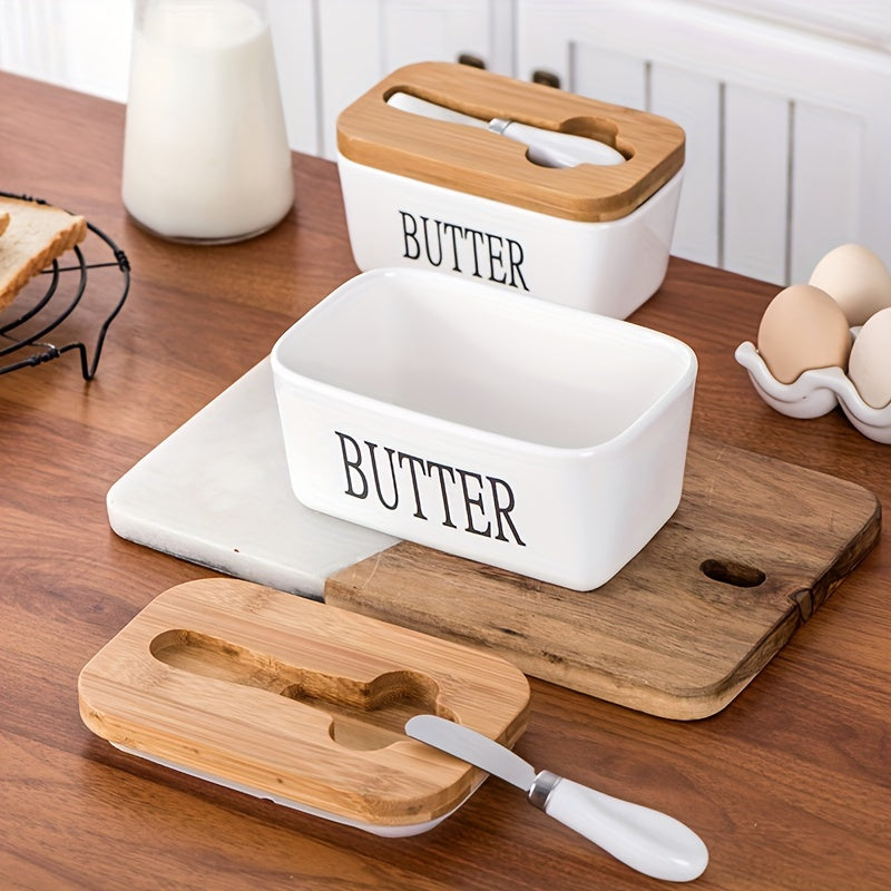 CERAMIC BAMBOO BUTTER DISH SET