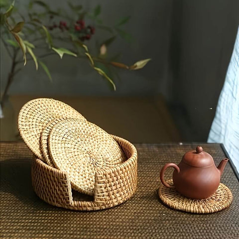 Handwoven Rattan Coaster Set