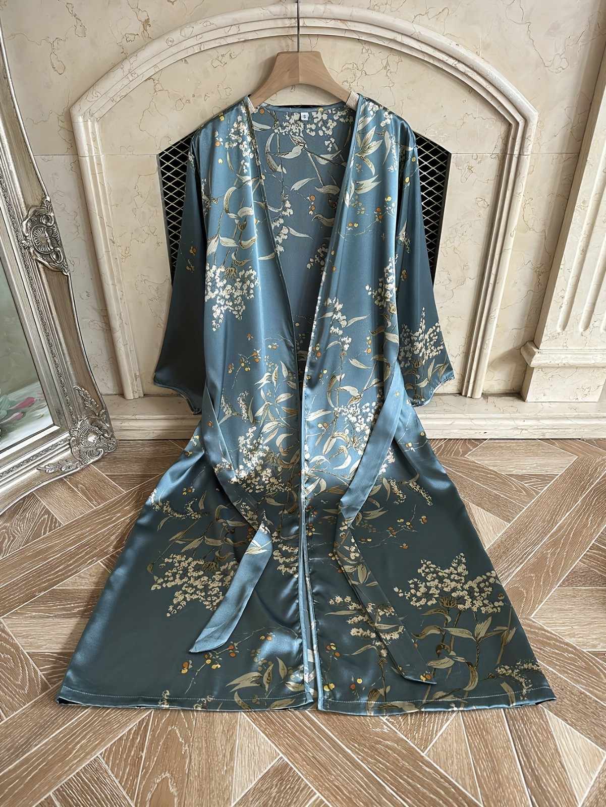 FLORAL ELEGANCE SATIN NIGHT ROBE