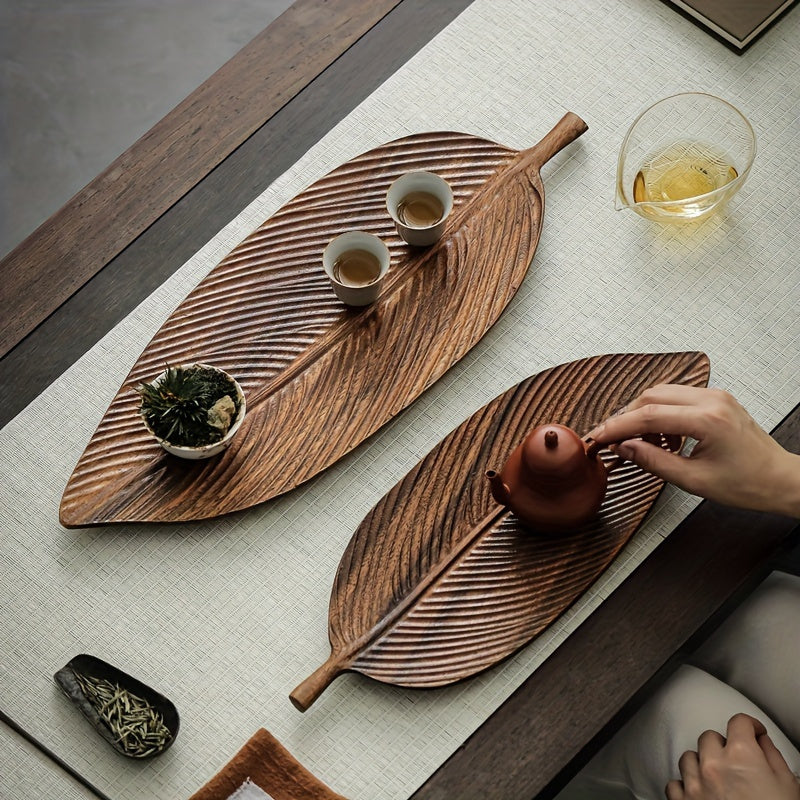 VERDANT LEAF WOODEN SERVING TRAY