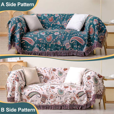Dual-sided view of Amira reversible throw blanket showing front and back

