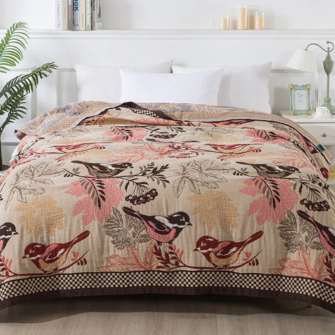 Fall Chickadee Cotton Throw Blanket