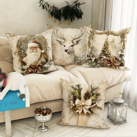 Vintage Gold Christmas Cushion Covers