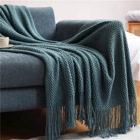 Knitted Throw Blanket Tassels Soft