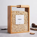 Cereal filled bamboo container with minimal label
