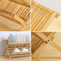 Close-up details of bamboo dish rack joints and slats