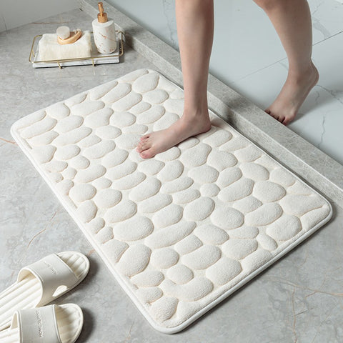 Soft white memory foam bath mat for minimalist bathrooms