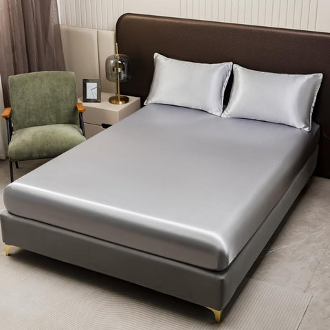 Luxury Silver Gray Satin Bedding & Bed Sheet Set